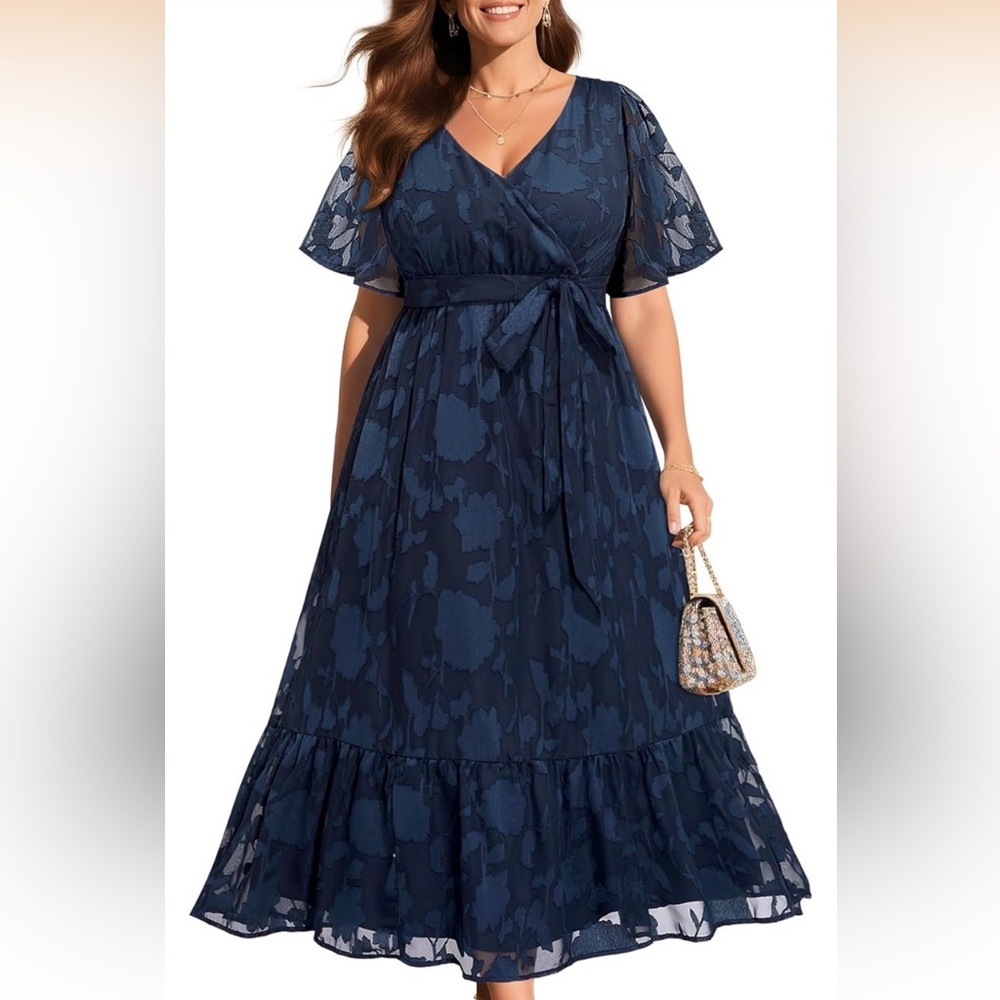 Elegant Navy Blue Floral Dress size 24